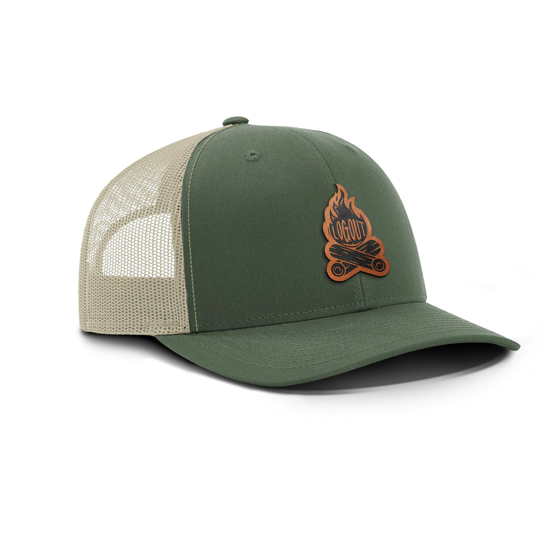 Log Out Campfire Snapback Leather Patch Hat
