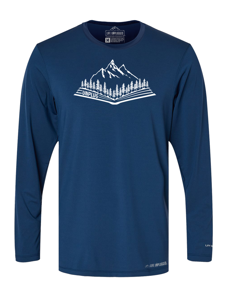 Open Book Mountain Scene Performance Long Sleeve with UPF 50+