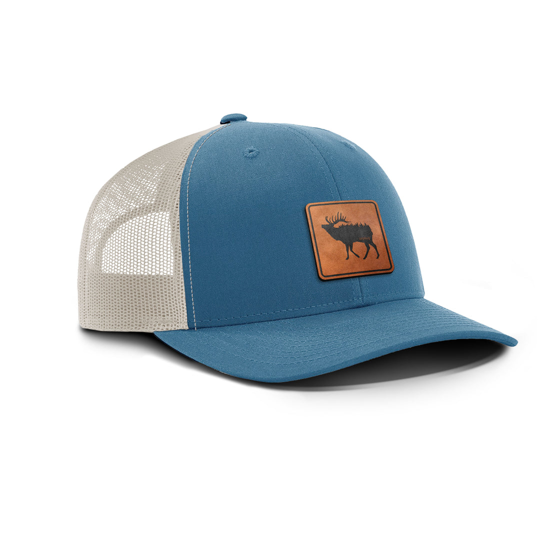 Elk In The Trees Snapback Leather Patch Hat
