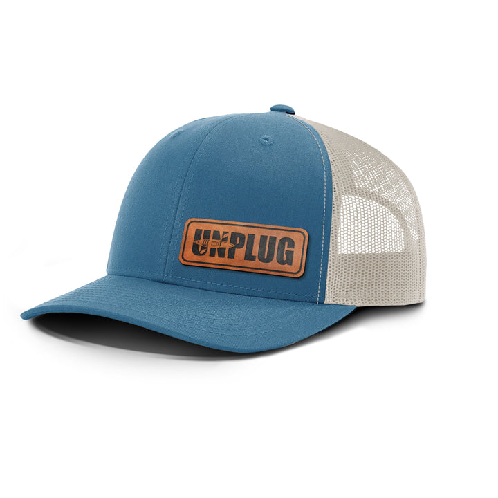 Unplug Kayak Silhouette Side Panel Snapback Leather Patch Hat