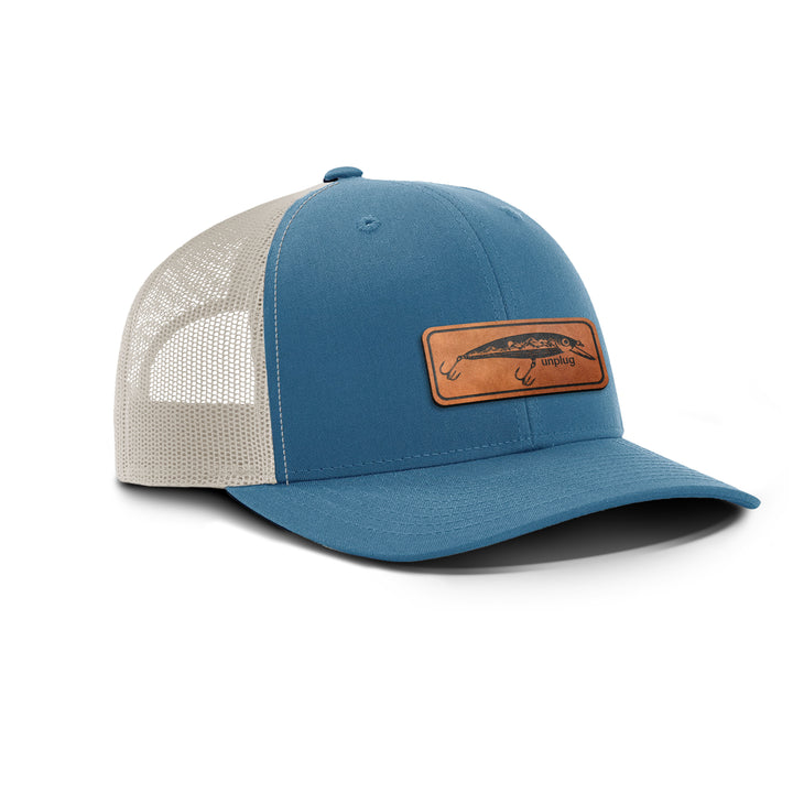 Fly Fishing Mountain Scene Snapback Leather Patch Hat