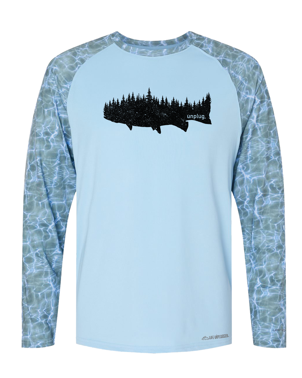 Trout in The Trees Poly/Spandex High Performance Long Sleeve with UPF 50+ M / Blue Mist Water Sleeves | Life Unplugged
