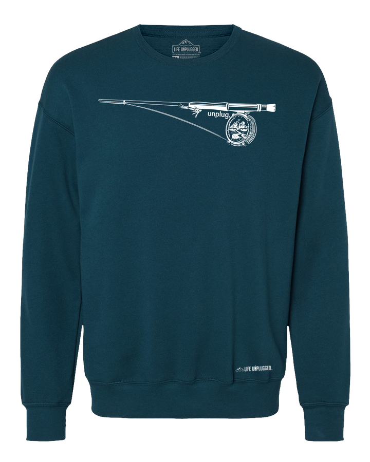 Fly Fishing Reel Mountain Scene Midweight Super Soft Crewneck Sweatshirt