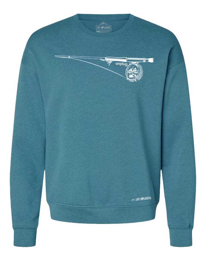 Fly Fishing Reel Mountain Scene Midweight Super Soft Crewneck Sweatshirt