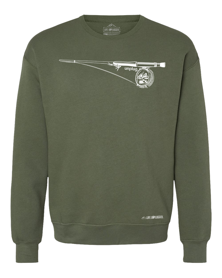 Fly Fishing Reel Mountain Scene Midweight Super Soft Crewneck Sweatshirt